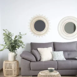 Agata Miroir rond mural en rotin naturel