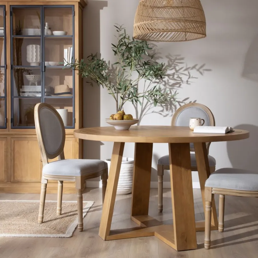 Amaia Table à manger ronde en bois massif de manguier