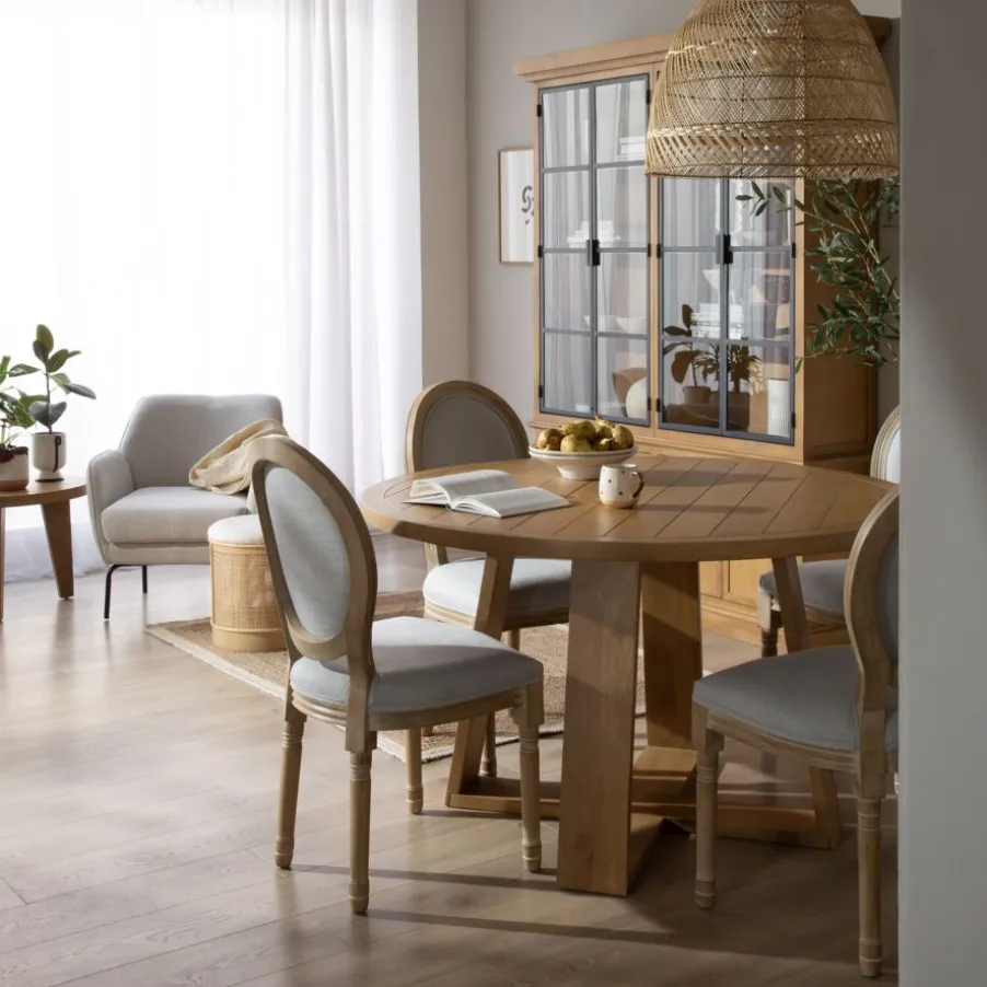 Amaia Table à manger ronde en bois massif de manguier