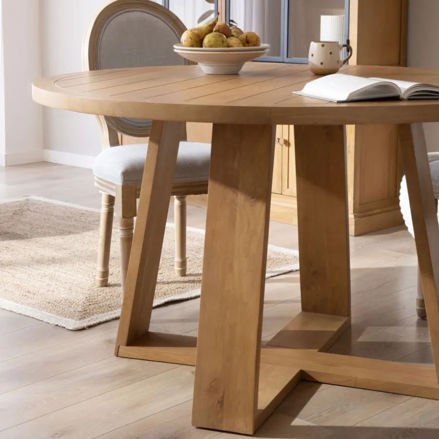 Amaia Table à manger ronde en bois massif de manguier