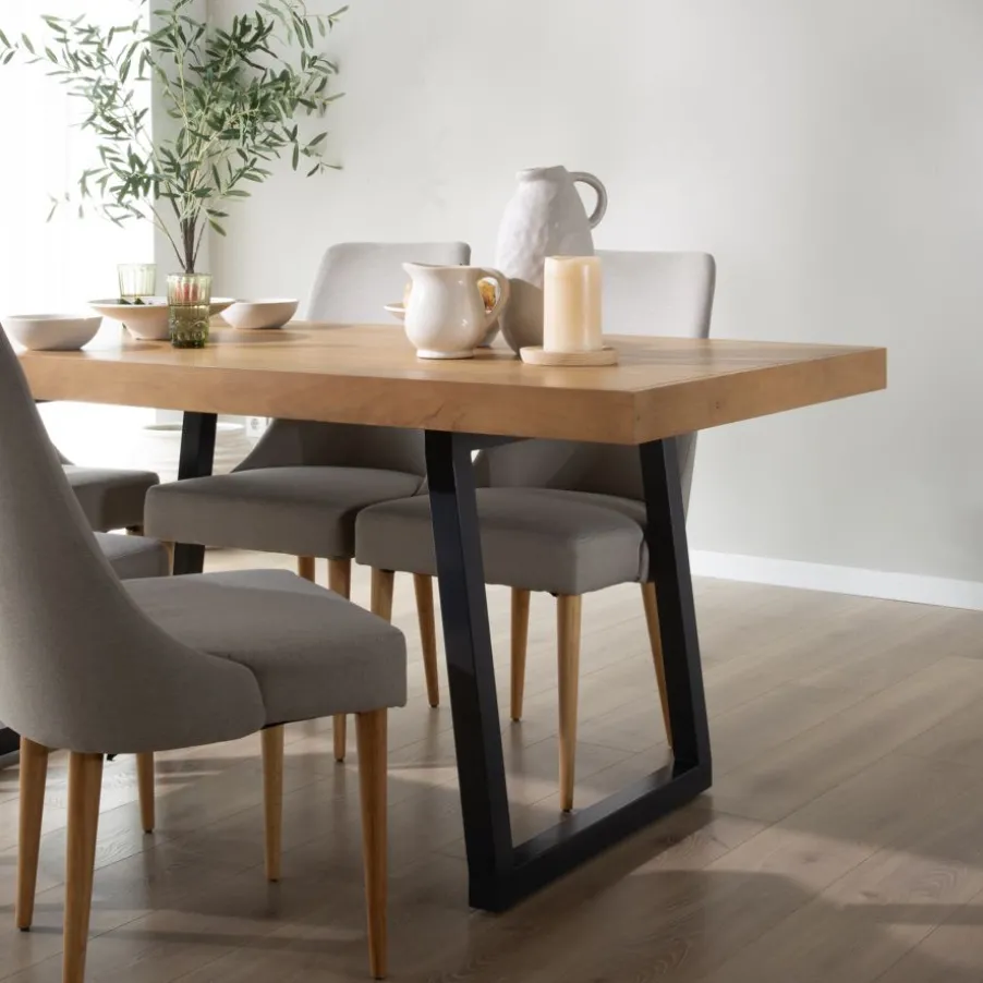 Amaia Table à manger rectangulaire en bois massif de manguier et métal