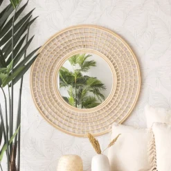 Arade Miroir rond mural en rotin naturel