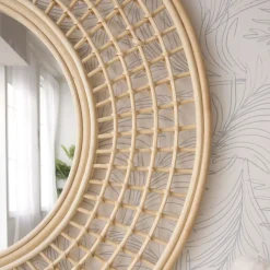 Arade Miroir rond mural en rotin naturel