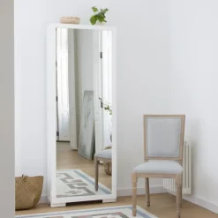 Asue Chaussures étroit en bois laqué blanc avec miroir