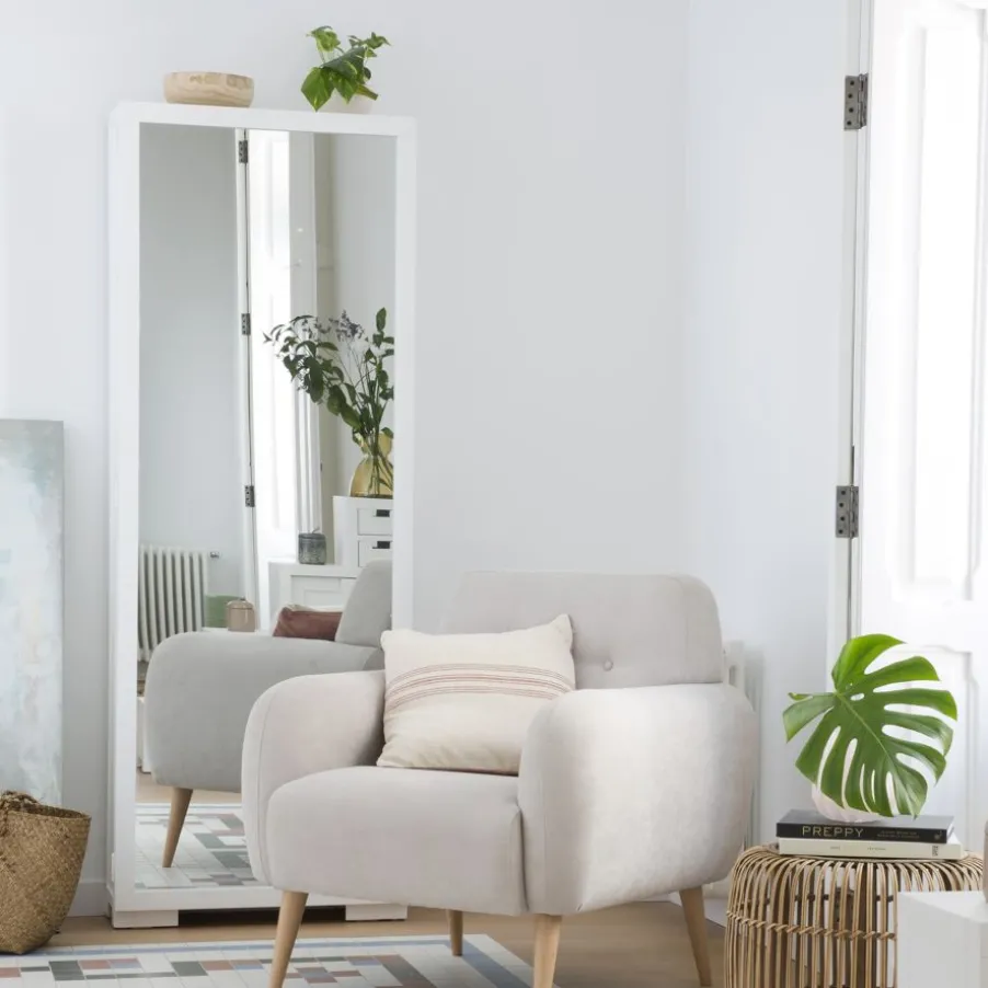 Asue Chaussures étroit en bois laqué blanc avec miroir