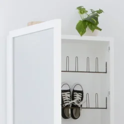 Asue Chaussures étroit en bois laqué blanc avec miroir