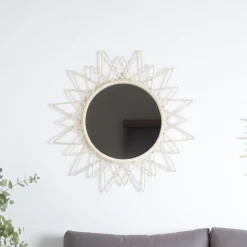 Aveiro Miroir rond mural en rotin naturel