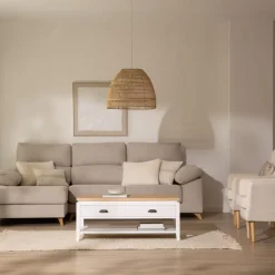 Avelin Table basse relevable en bois blanc et naturel