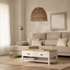 Avelin Table basse relevable en bois blanc et naturel