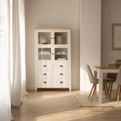 Avelin Vitrine en bois blanc et naturel