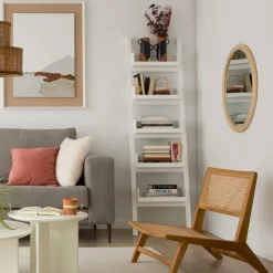 Bassay étagère échelle en bois laqué blanc