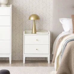 Berna Table de chevet en bois laqué blanc