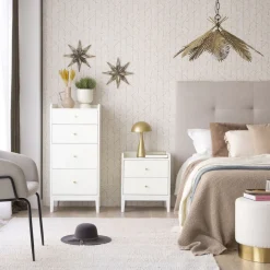 Berna Table de chevet en bois laqué blanc