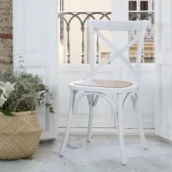 Bihar Chaise en bois massif d'orme couleur blanc lavé