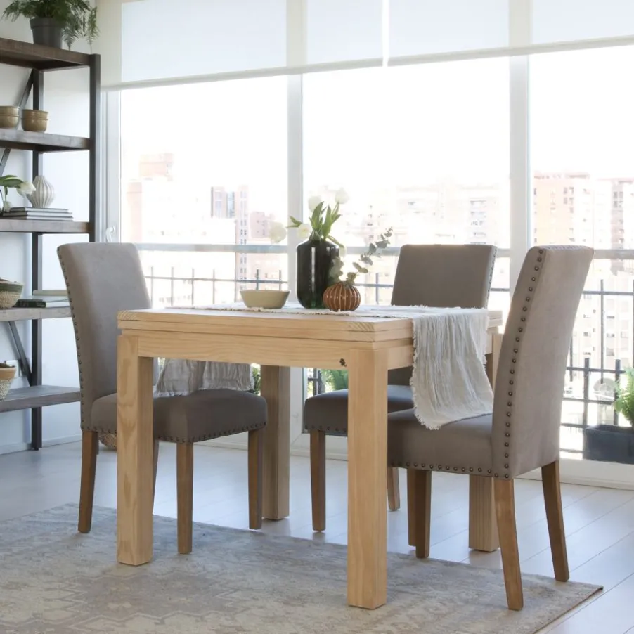 Blay Table à manger extensible carrée 90/180 en bois couleur naturelle