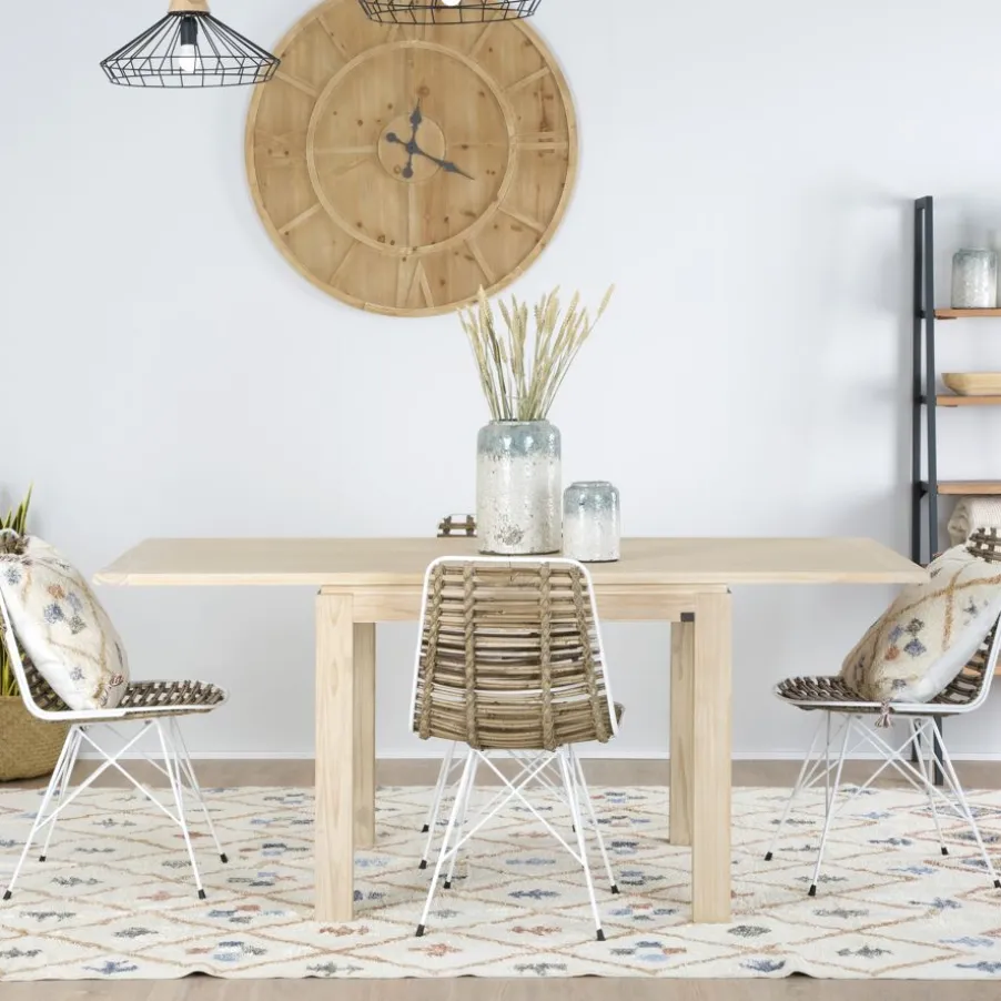 Blay Table à manger extensible carrée 90/180 en bois couleur naturelle