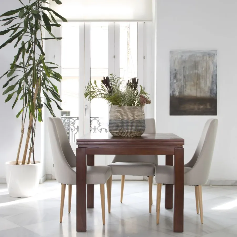 Blay Table à manger carrée extensible 90/180 en bois massif de couleur teck