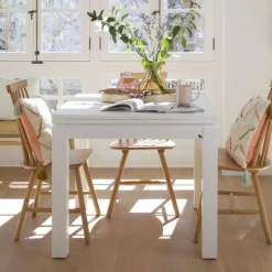 Blay Table &agrave; manger carrée extensible 90/180 en bois laqué blanc