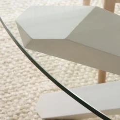 Carot Table à manger en bois massif laqué blanc et verre rond de 120 cm