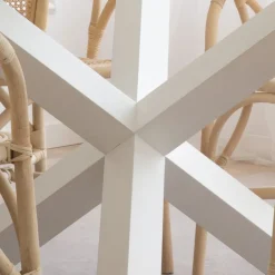 Carot Table à manger en bois massif laqué blanc et verre rond de 120 cm