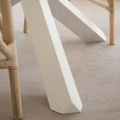 Carot Table à manger en bois massif laqué blanc et verre rond de 120 cm