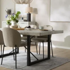 Cuzco Table &agrave; manger rectangulaire en bois massif blanc wild et métal noir