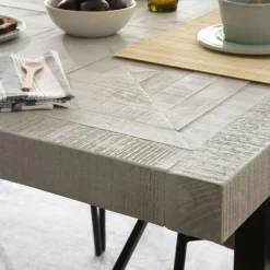 Cuzco Table &agrave; manger rectangulaire en bois massif blanc wild et métal noir