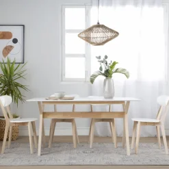 Cyrus Mesa de comedor rectangular de madera color blanco y natural