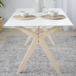 Cyrus Mesa de comedor rectangular de madera color blanco y natural
