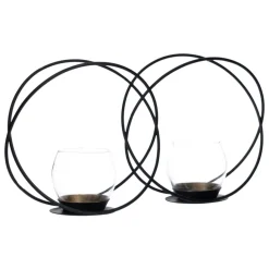 Dupla Bougeoirs en métal noir / verre