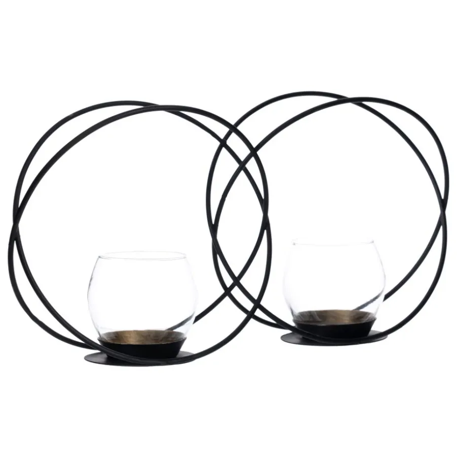 Dupla Bougeoirs en métal noir / verre