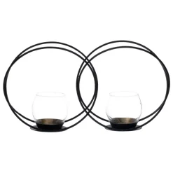 Dupla Bougeoirs en métal noir / verre