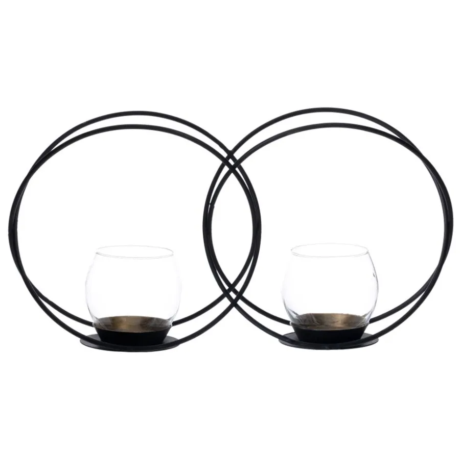 Dupla Bougeoirs en métal noir / verre