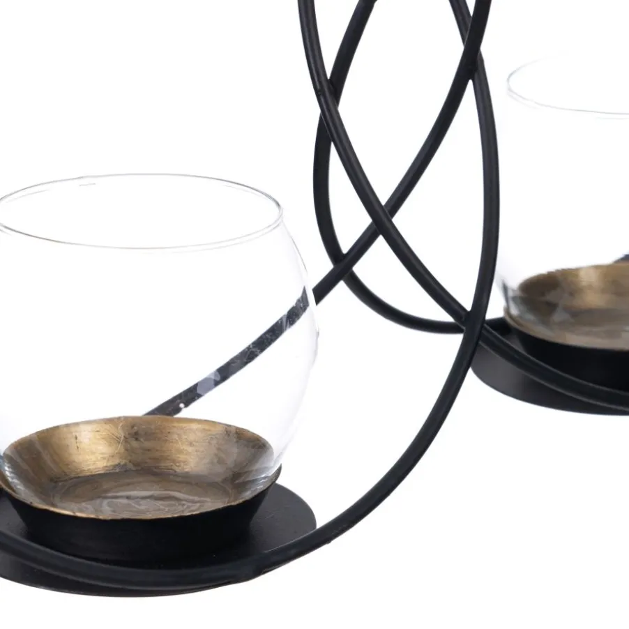 Dupla Bougeoirs en métal noir / verre