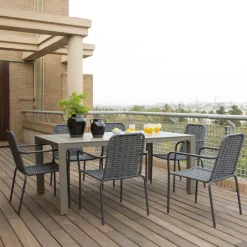 Ensemble Table inset et 6 chaises mink anthracite/grafito