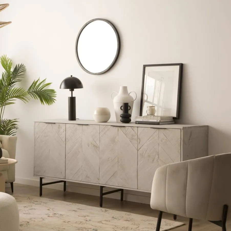 Enzo Buffet en bois massif et métal couleur blanc wild