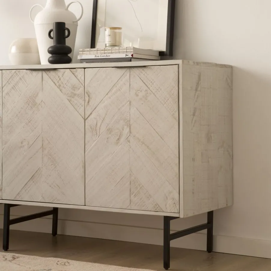 Enzo Buffet en bois massif et métal couleur blanc wild