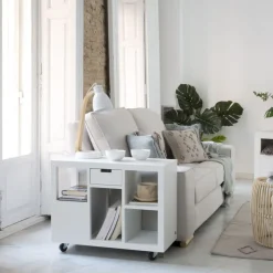 Evoiss Meuble d'appoint &agrave; roulettes laqué en blanc