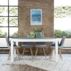 Gael Table &agrave; manger rectangulaire extensible 160/210 en bois laqué blanc