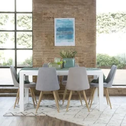 Gael Table &agrave; manger rectangulaire extensible 160/210 en bois laqué blanc