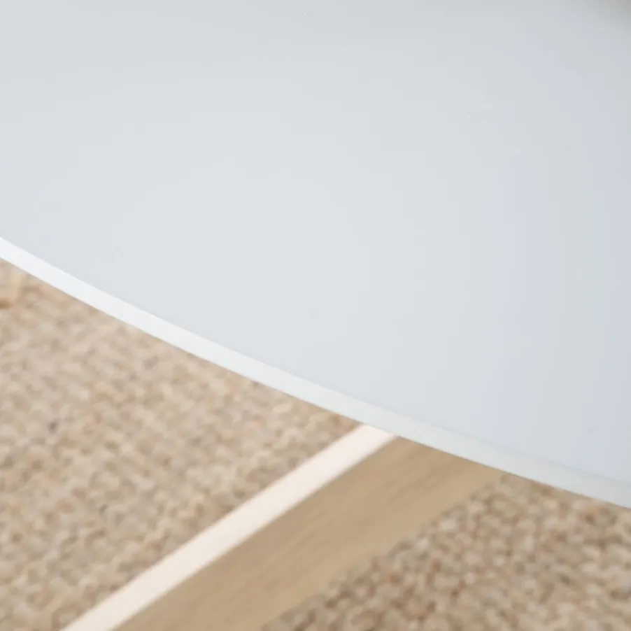 Gales Mesa de comedor redonda de madera color blanco y natural