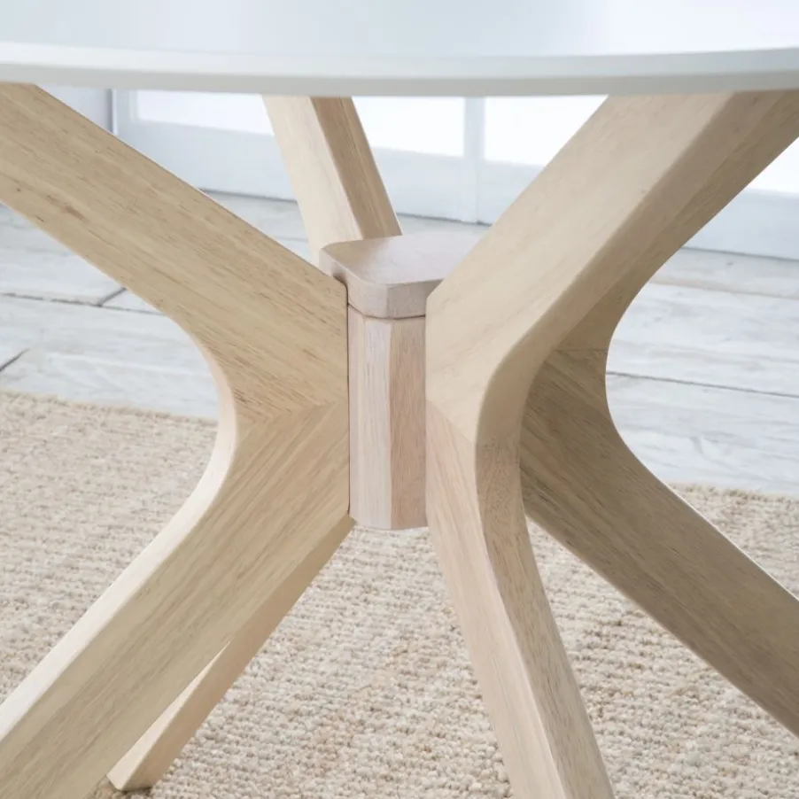 Gales Mesa de comedor redonda de madera color blanco y natural