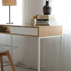 Gauguin Bureau en ch&ecirc;ne light et métal blanc avec tiroir