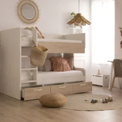 Hansel Lit avec tiroirs pour matelas de 90x190 avec échelle &agrave; gauche