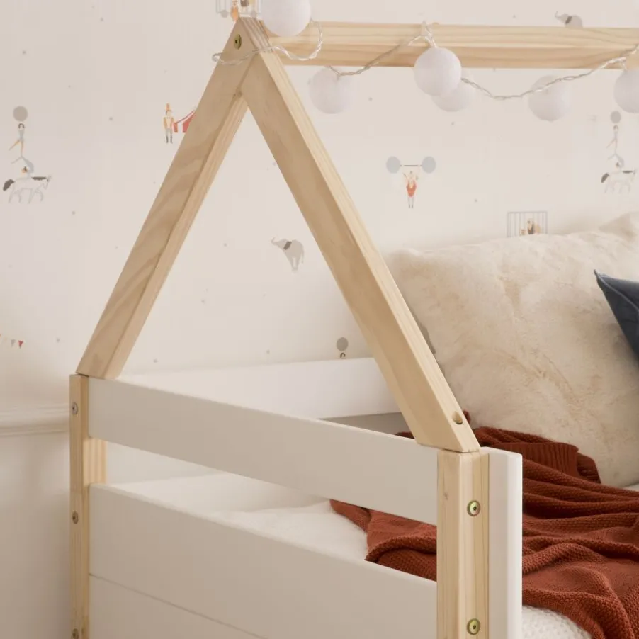 Haus Cama alta con tobogán para colchón de 90x190 lacada en blanco y natural
