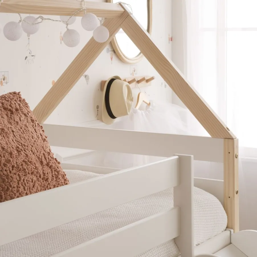 Haus Cama alta con tobogán para colchón de 90x190 lacada en blanco y natural