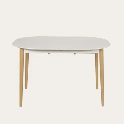 Icara Mesa de comedor extensible ovalada 120/220 lacada en blanco y natural