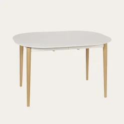 Icara Mesa de comedor extensible ovalada 120/220 lacada en blanco y natural