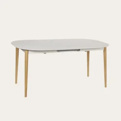 Icara Mesa de comedor extensible ovalada 120/220 lacada en blanco y natural