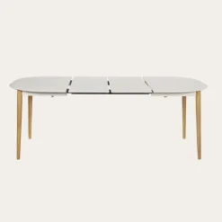 Icara Mesa de comedor extensible ovalada 120/220 lacada en blanco y natural